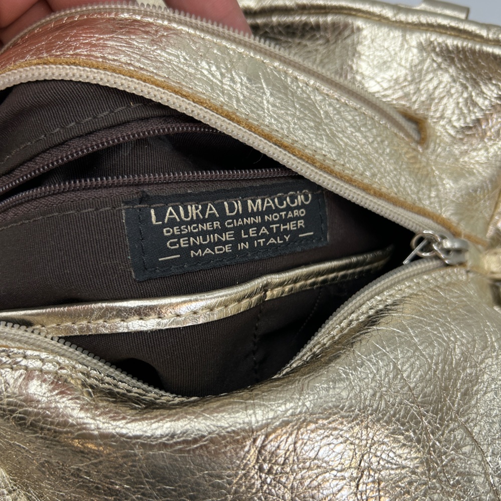LAURA DI MAGGIO Italy GIANNI NOTARO Designer Metallic Gold Leather Satchel| - Picture 12 of 14